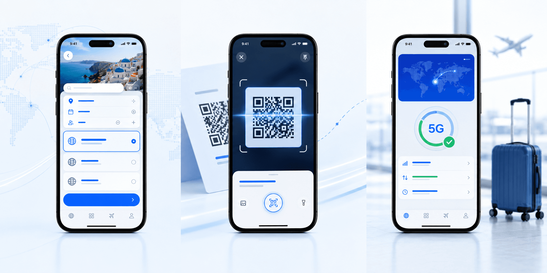 Achat d'un forfait eSIM, scan du QR code et connexion 5G à l'arrivée